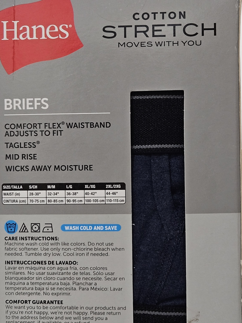 Hanes Men's Briefs 6 Pack - Black & Blue Cotton Stretch Size 2XL - Picture 4 of 4